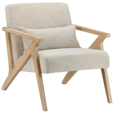 Crestview Collection White Upholstered Accent Arm Chair With Brown Wooden Frame