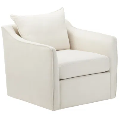Crestview Collection White Upholstered Accent Arm Chair With Brown Wooden Frame
