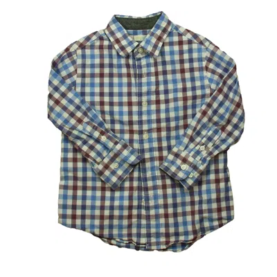 Pre-owned Crewcuts Kids' Boys Blue Maroon Check Button Down Long Sleeve In Red