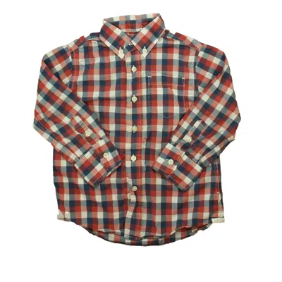 Pre-owned Crewcuts Kids' Boys Blue Red Button Down Long Sleeve