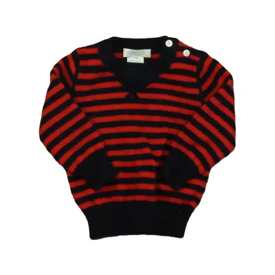 Pre-owned Crewcuts Kids' Boys Navy Red Stripe Sweater In Blue