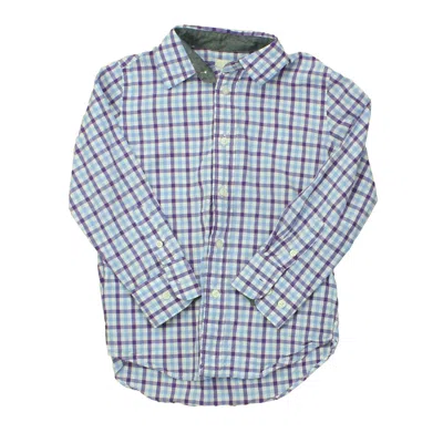 Pre-owned Crewcuts Kids' Boys White Blue Purple Checks Button Down Long Sleeve In Multi