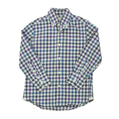 Pre-owned Crewcuts Kids' Boys White Purple Blue Grey Checks Button Down Long Sleeve
