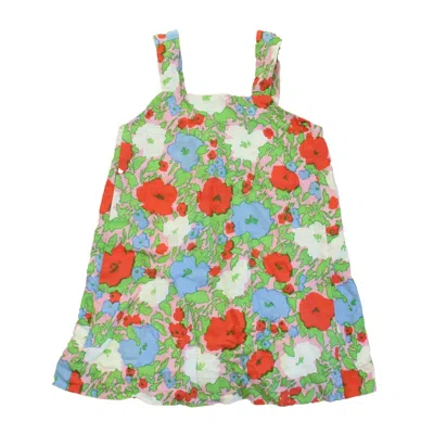 Pre-owned Crewcuts Kids' Girls Blue Red Floral Dress