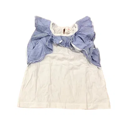 Pre-owned Crewcuts Kids' Girls Blue White Short Sleeve Shirt