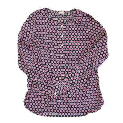 Pre-owned Crewcuts Kids' Girls Navy Pink Stars Blouse In Blue