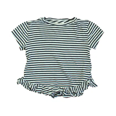Pre-owned Crewcuts Kids' Girls Navy White T-shirt In Blue
