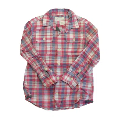 Pre-owned Crewcuts Kids' Girls Pink Purple Plaid Button Down Long Sleeve