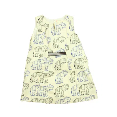 Pre-owned Crewcuts Kids' Girls White Blue Black Elephants Dress In Multi