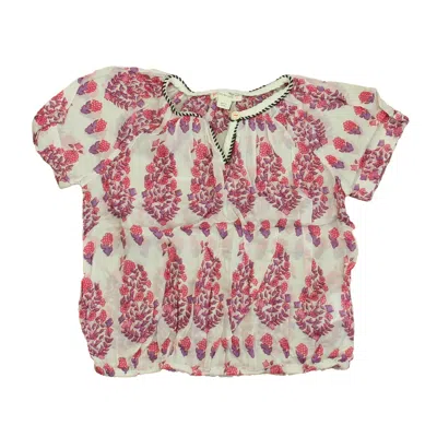 Pre-owned Crewcuts Kids' Girls White Purple Pink Floral Blouse In Multi