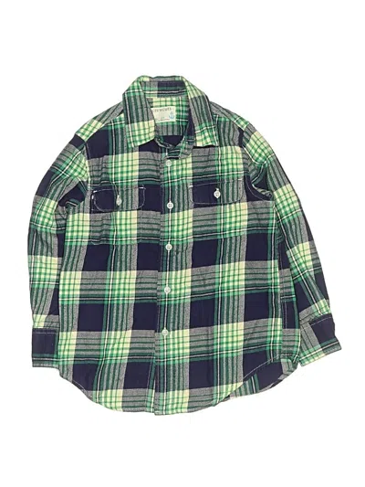 Pre-owned Crewcuts Kids' Long Sleeve Button Down Shirt In Green