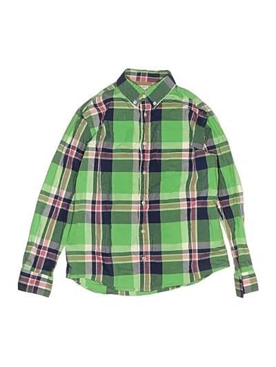 Pre-owned Crewcuts Kids' Long Sleeve Button Down Shirt In Green