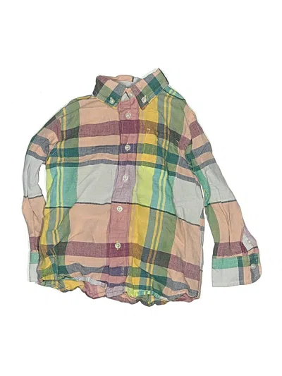 Pre-owned Crewcuts Kids' Long Sleeve Button Down Shirt In Green