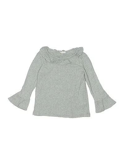Pre-owned Crewcuts Kids' Long Sleeve Top Gray Ruffles Neckline Tops