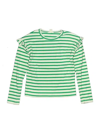 Pre-owned Crewcuts Kids' Long Sleeve Top Green Ruffles Neckline Tops