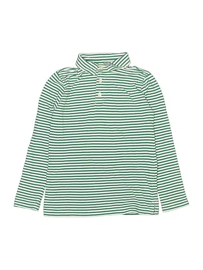 Pre-owned Crewcuts Kids' Long Sleeve Top Green Stripes Pattern Turtleneck Tops