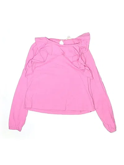 Pre-owned Crewcuts Kids' Long Sleeve Top Pink Ruffles Neckline Tops