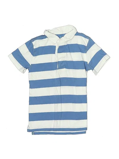 Pre-owned Crewcuts Kids' Short Sleeve Top Blue Stripes Pattern Collared Neckline Tops