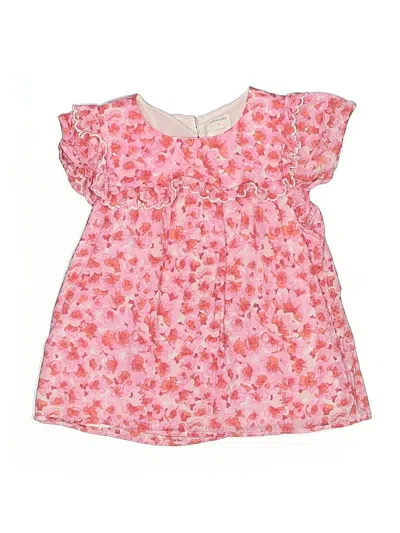 Pre-owned Crewcuts Kids' Short Sleeve Top Pink Ruffles Neckline Tops