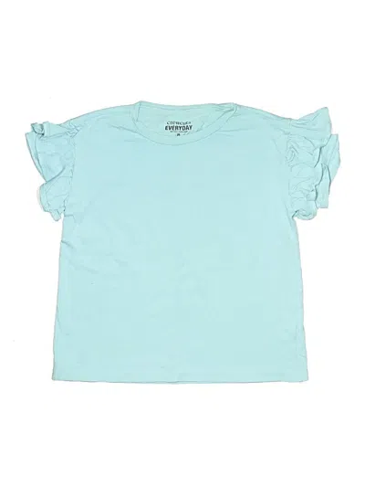 Pre-owned Crewcuts Kids' Short Sleeve Top Teal Ruffles Neckline Tops In Blue