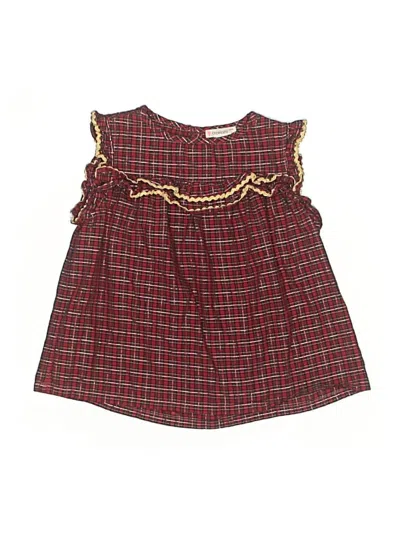 Pre-owned Crewcuts Kids' Tank Top Burgundy Ruffles Neckline Tops