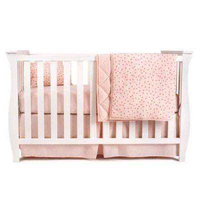 Crib Set Baby Crib Bedding Sets Includes Crib Sheet, Quilted Blanket, Crib Skirt, And Baby Pillowcas In Pink Floral