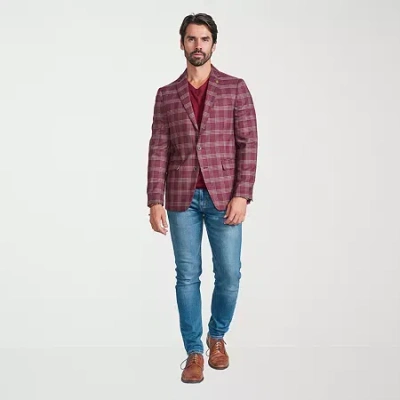 Cricketeer Mens Plaid Stretch Fabric Sport Coat In Brown