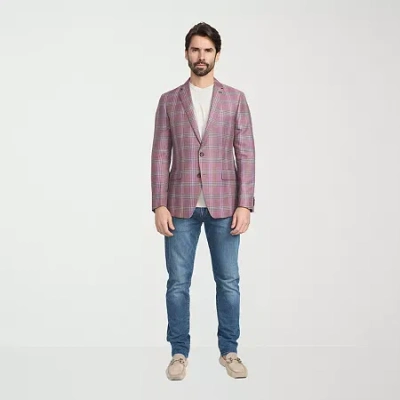 Cricketeer Mens Plaid Stretch Fabric Sport Coat In Pink