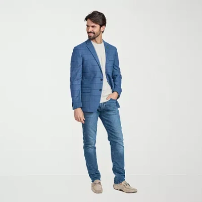 Cricketeer Mens Windowpane Stretch Fabric Sport Coat In Blue