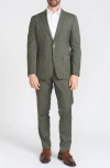 Cricketeer Olive Windowpane Plaid Wool Blend Suit In Olive