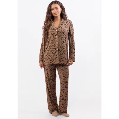 Crickle Daisy A Leopard Doesn't Change Its Spots Long Pajama Set In Brown