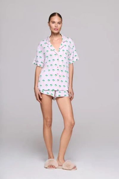 Crickle Daisy Palm Spring Sky Short Pajama Set In Pink