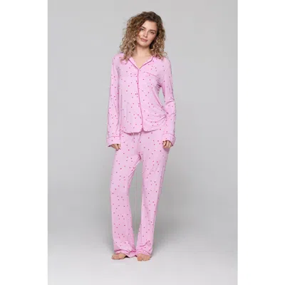 Crickle Daisy Sweetheart Long Pajama Set In Pink