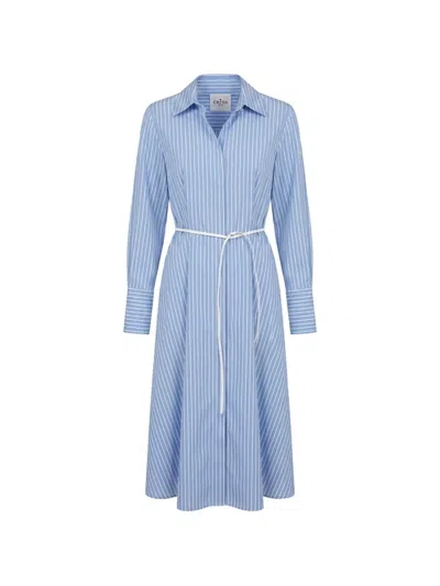 Cri.da Baldo Striped Belted Shirt Midi Dress In Blue
