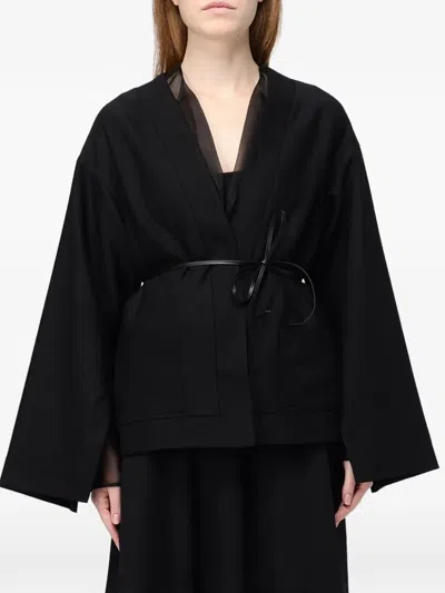 Cri.da Belted Wide-sleeve Jacket In Black