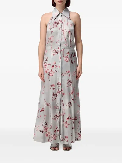 Cri.da Campanula Floral-print Maxi Dress In Gray
