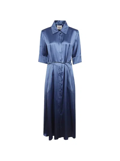 Cri.da Collared Belted Midi Dress In Blue