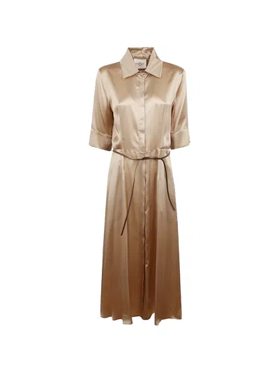 Cri.da Collared Belted Midi Dress In Neutral