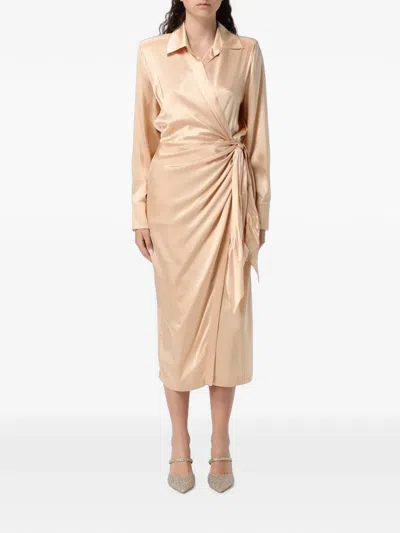 Cri.da Como Wrap-style Long-sleeve Midi Dress In Neutral