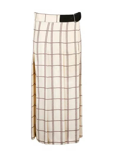 Cri.da Cream Long Pleated Skirt With Checkered Pattern In Pink