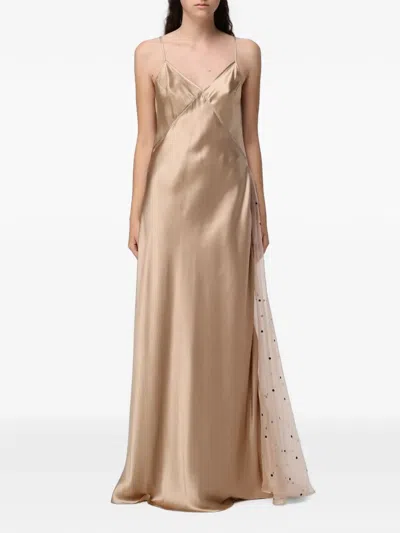 Cri.da Elba Polka-dot Panel Maxi Dress In Neutral