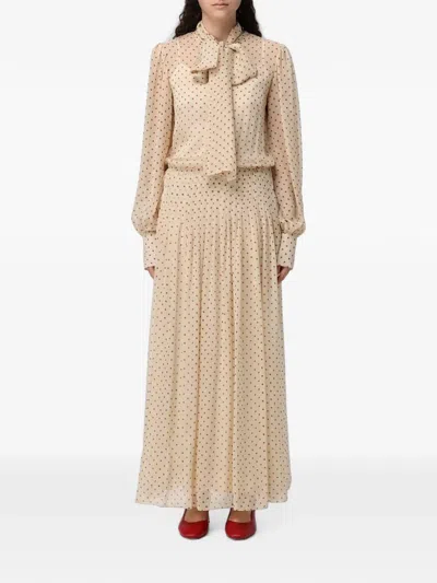 Cri.da Papavero Polka-dot Pussy-bow Maxi Dress In Neutral