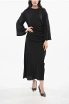 Cri.da Solid Color Bassano Maxi Dress With Draped Grösse M-l In Black