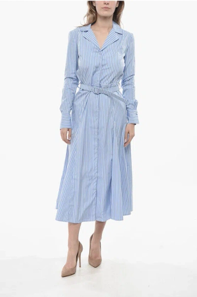 Cri.da Striped Poplin Flared Shirt Dress Taranto In Blue