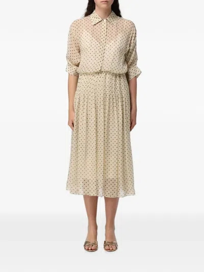 Cri.da Wimbledon Polka-dot Silk Midi Dress In Neutral
