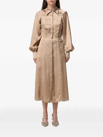 Cri.da Windsor Satin-finish Midi Dress In Brown