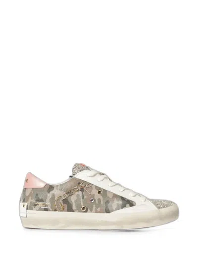 Crime London Distressed Camouflage Canvas And Leather Sneakers In Multi