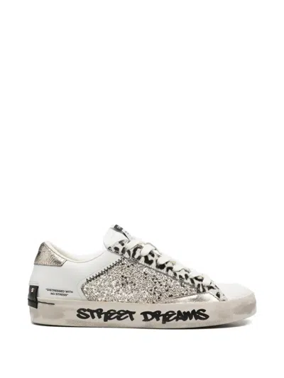 Crime London Distressed Animal-print Glitter Sneakers In White