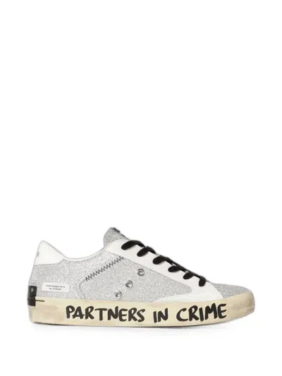 Crime London Distressed Leather And Glitter Sneakers In Gray