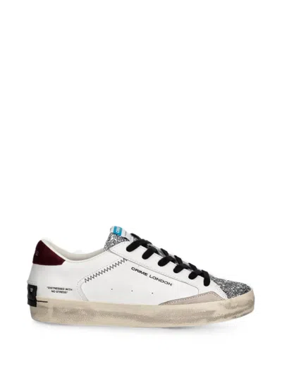 Crime London Distressed Glitter-embellished Sneakers In White